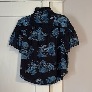 Ann Taylor Black and Blue Toile Blouse